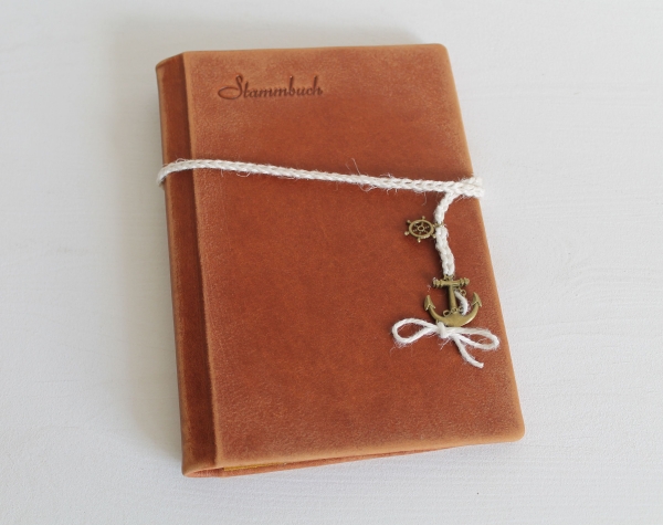 Stammbuch "Maritime-Vintage",  aus cognacbraunem Leder